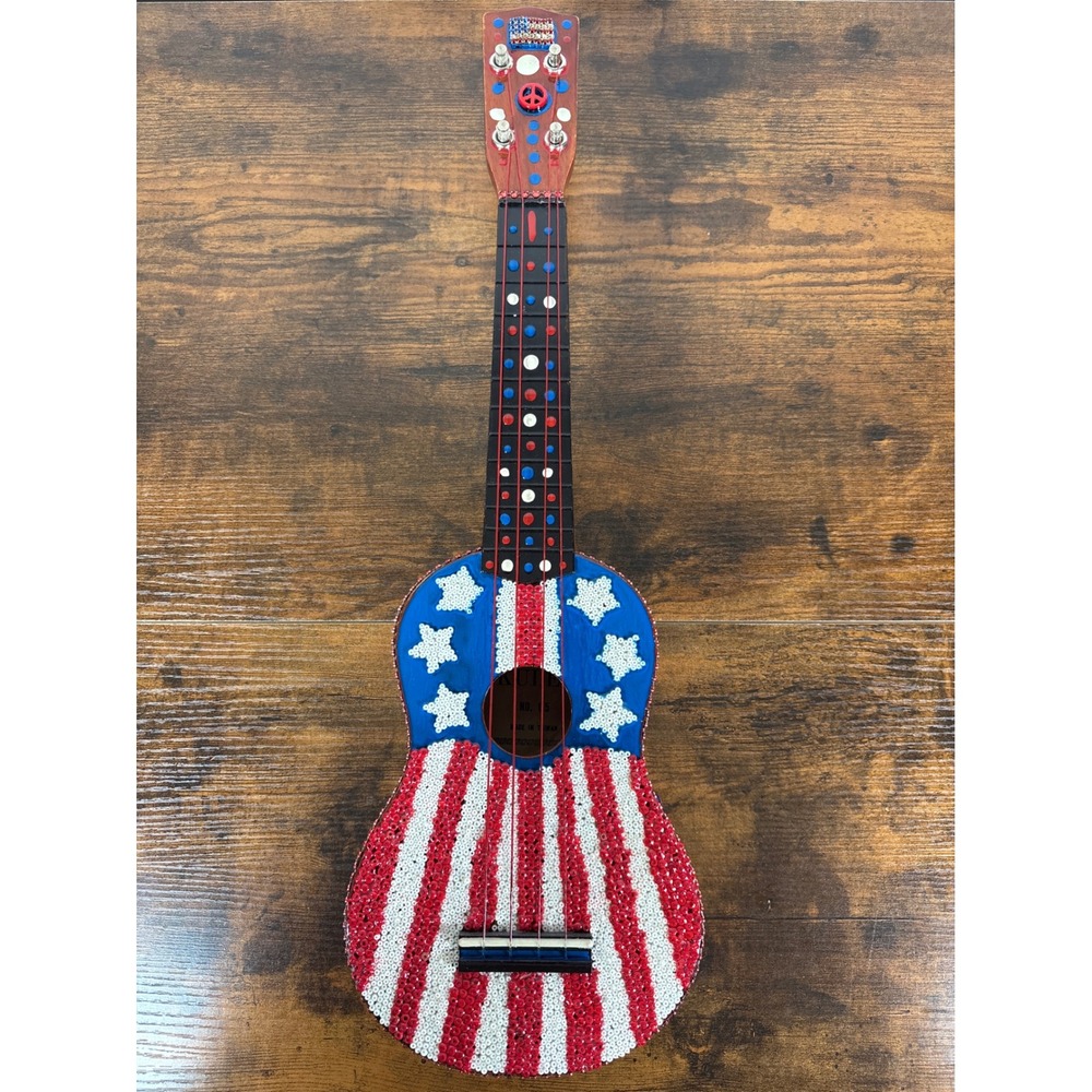 Vintage Patriotic American Flag Beaded Ukulele No 05 Made in Taiwan Red Whi Blue